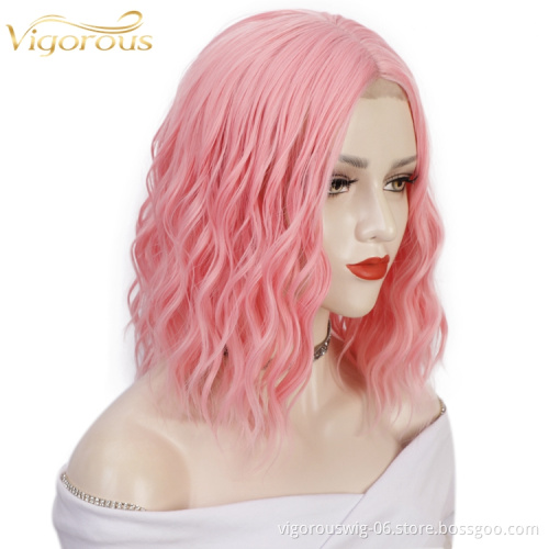 Peruvian Wholesale Natural Pink Glueless Cheap Curly Short Bob Vendor For Black Women Ladies Cosplay Synthetic Hair Wigs